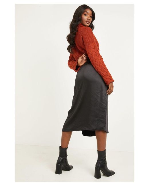 Quiz Red Rust Knitted Roll Neck Crop Jumper