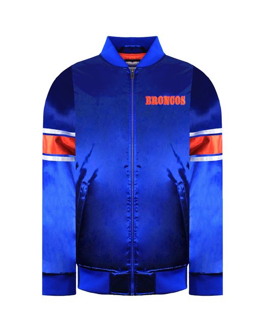 Mitchell & Ness Blue Nfl Denver Broncos Heavyweight Satin Bomber Jacket for men
