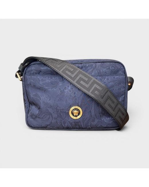 Versace Blue Medusa Logo Jacquard Crossbody Bag Fabric for men