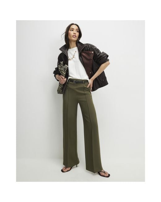 River Island Green Straight Leg Trousers Belted