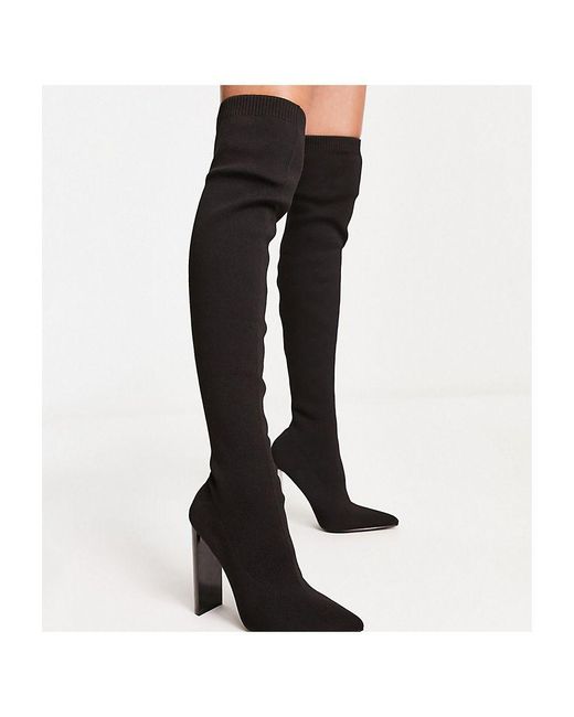 ASOS Black Petite Kylee High-Heeled Knitted Over The Knee Boots