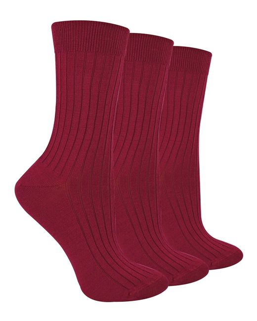 Steve Madden Red Burgundy 3 Pairs Ladies Merino Wool Winter Thick Cushion Warm Boot Socks
