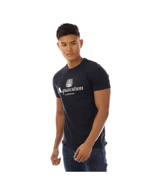 Aquascutum Blue Logo Print Regular Fit Crew Neck T-Shirt for men