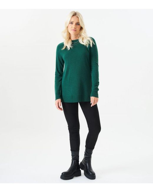 Gini London Green Crew Neck Fine Knit Oversized Jumper