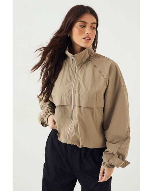 DSGN Studio Natural Nylon Zip Through Funnel Neck Track Jacket