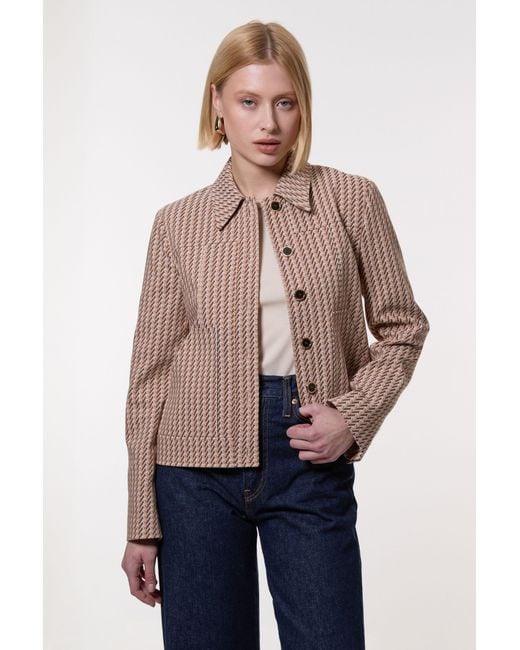 Karen Millen Blue Jacquard Single Breasted Tailored Blazer