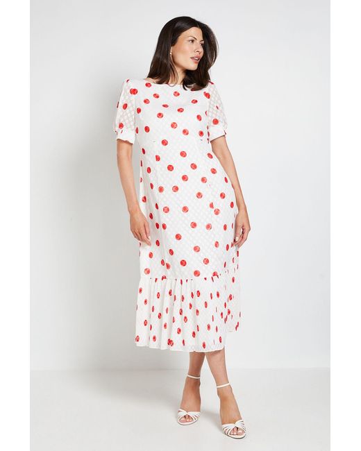 Wallis Red Polka Dot Pleated Hem Midi Dress