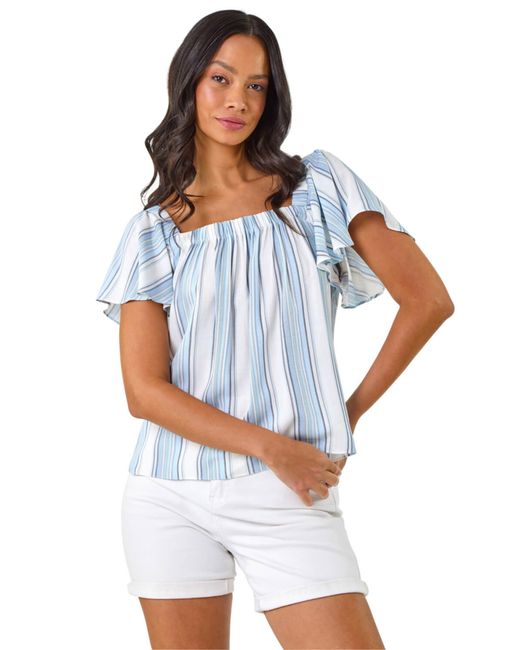 D.u.s.k Blue Stripe Ruffle Top
