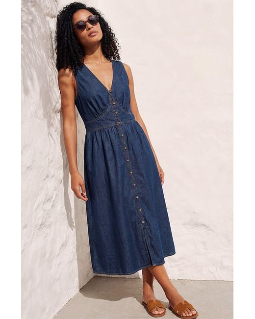 Roman Blue Cotton Button Detail Midi Dress