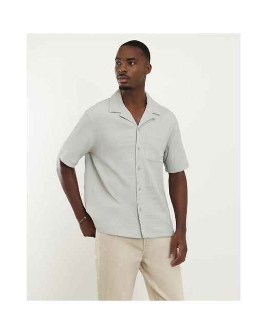 River Island Gray Regular Fit Textured Short Sleeve Shirt for men