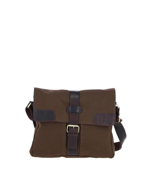 Fenland Sheepskin Brown Genuine Leather X Canvas Crossbody Bag for men