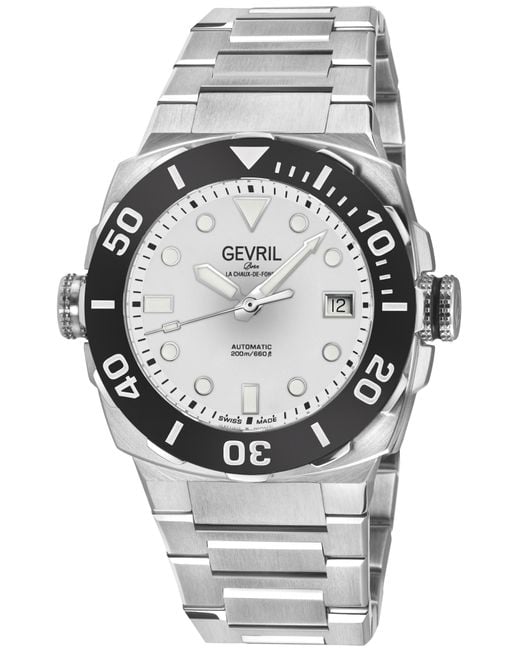 Gevril Gray Fortuna Swiss Made Automatic Sellita Sw200 Bezel, Enamel Dial, 316L Stainless Steel Watch for men