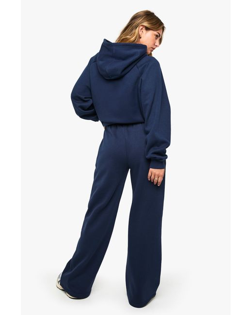 Boohoo Blue Pintuck Detail Deep Waistband Wide Leg Jogger