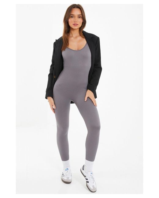 Quiz Gray Ribbed Long Sleeve Jumpsuit