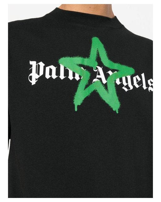 Palm Angels Green Star Sprayed Logo-print T-shirt Zwart in het Black voor heren