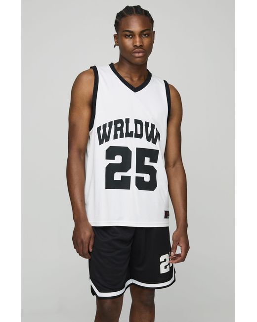 BoohooMAN White Worldwide Basketball Tank & Shorts Set for men