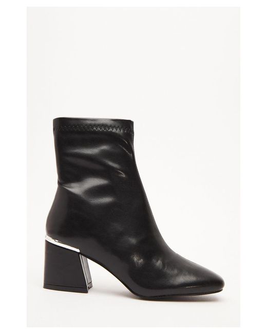 Quiz Black Faux Leather Heeled Ankle Boots