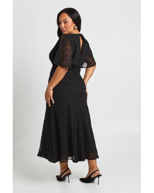 Boohoo Black Plus Burnout Angel Sleeve Midaxi Dress