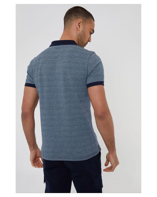 Threadbare Blue Leonard' Cotton Jacquard Quarter Zip Polo Shirt for men