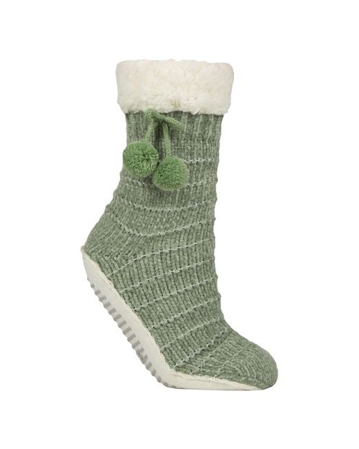 Elle Green 1 Pair Ladies Chenille Slipper Socks With Moccasin Sole