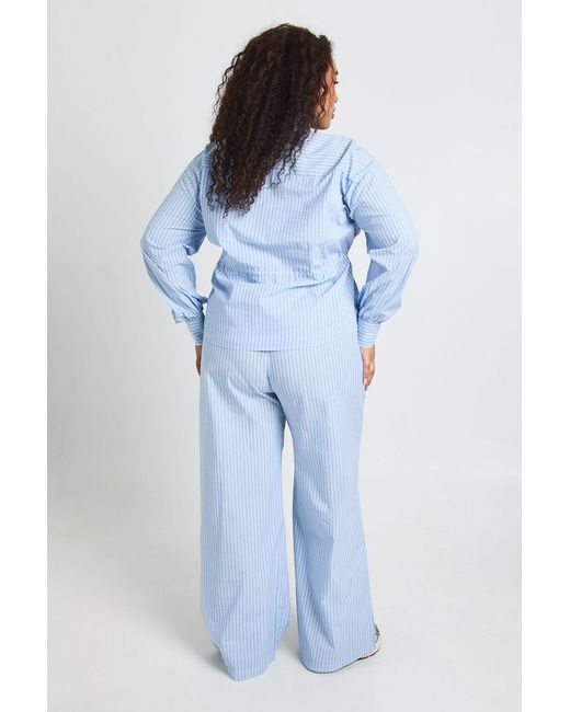 Boohoo Blue Plus Stripe Wide Leg Trouser