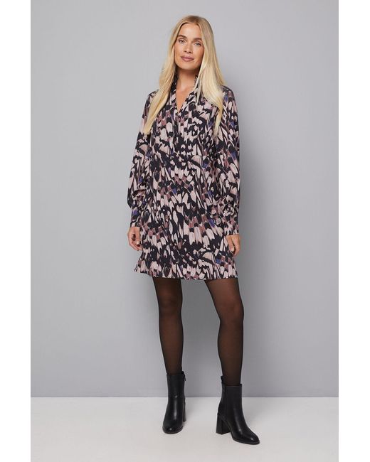 Wallis Black Petite Butterfly Print Collarless Button Shift Dress