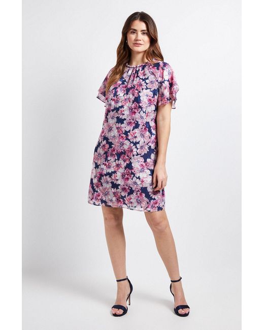 Wallis Red Floral Neck Trim Shift Dress