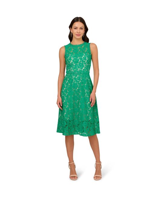 Adrianna Papell Green Lace Midi Dress