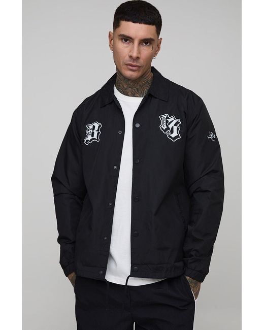 BoohooMAN Blue Tall Regular Fit Varsity Badge Collared Coach Jacket for men