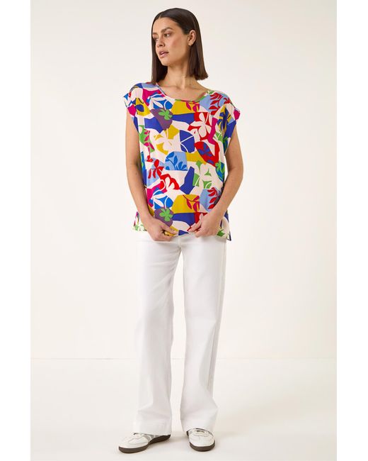 Roman Multicolor Abstract Print Shell Top