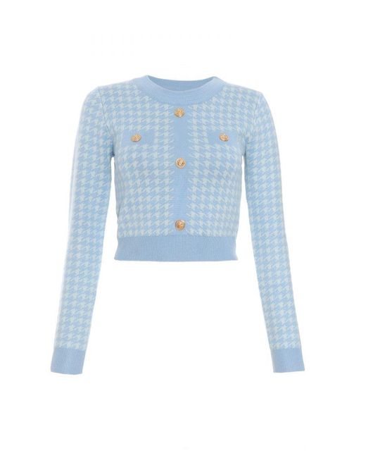 Quiz Blue Knitted Dog Tooth Top Viscose
