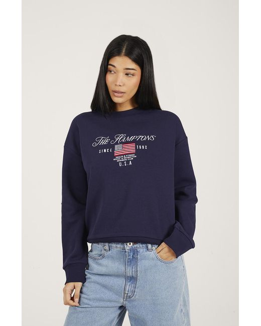 Brave Soul Blue Crew Neck Embroidered Sweatshirt