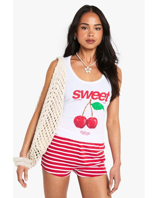 Boohoo Red Sweet Cherry Graphic Rib Tank Tank Top