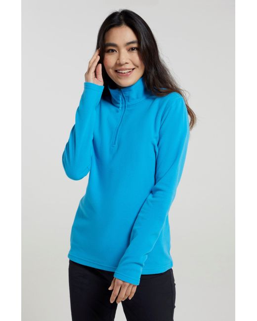 Mountain Warehouse Blue 'Camber' Striped Fleece Top Half Zip Quick Dry Breathable Sweater