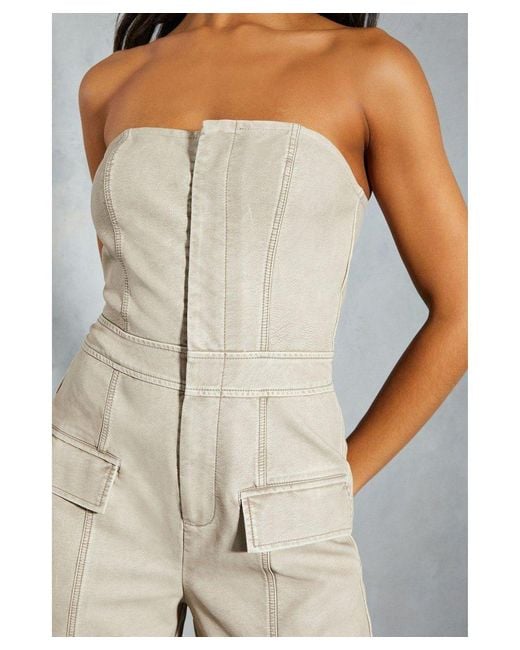 MissPap Gray Leather Look Strapless Jumpsuit