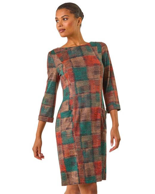 Roman Orange Patchwork Print Shift Pocket Dress