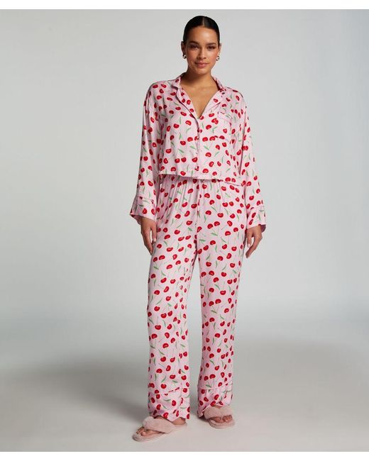 Hunkemöller Pyjama Top Twill in het Pink