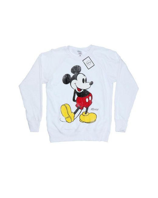 Disney White Ladies Mickey Mouse Classic Kick Sweatshirt ()