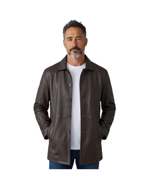 Infinity Leather Black Long Collared Car Coat Jacket for men