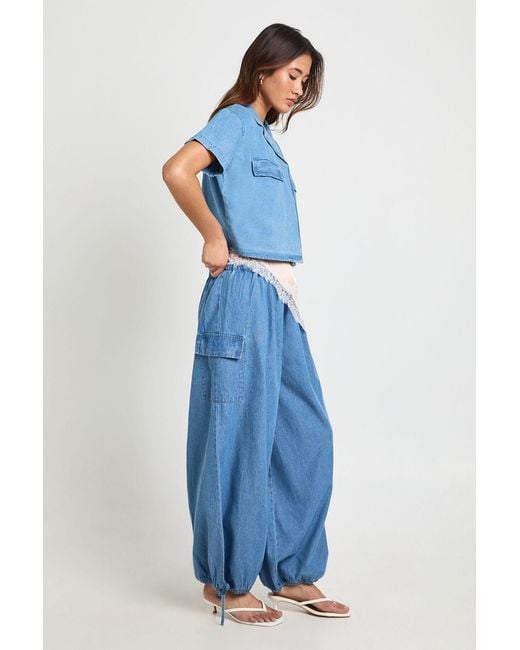 Boohoo Blue Chambray Balloon Trouser
