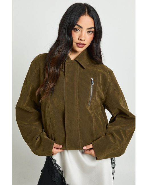 Boohoo Brown Boxy Suede Bomber Jacket