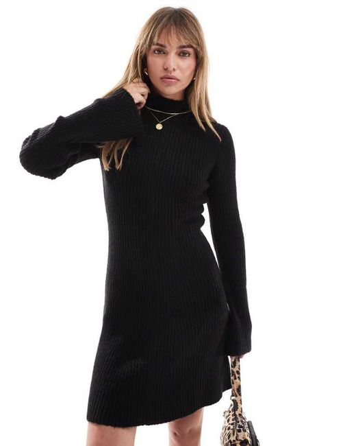 Miss Selfridge Black Funnel Neck Knit Swing Mini Dress