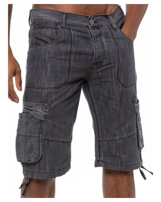 Enzo Gray Cargo Combat Denim Shorts for men