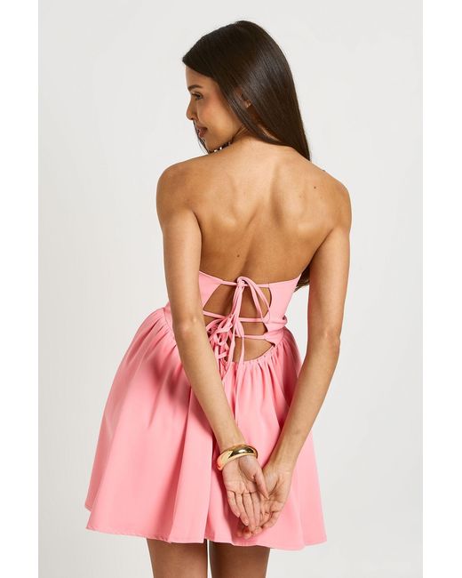 Boohoo Pink Sweetheart Neck Open Back Full Mini Dress