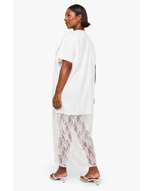 Boohoo White Plus Lace Detail Midaxi T-Shirt Dress