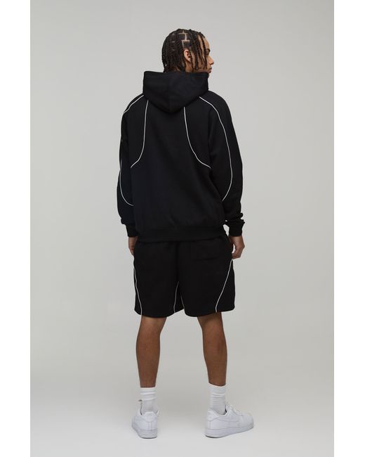 BoohooMAN Black Regular Fit Hooded Short Tracksuit With Piping for men