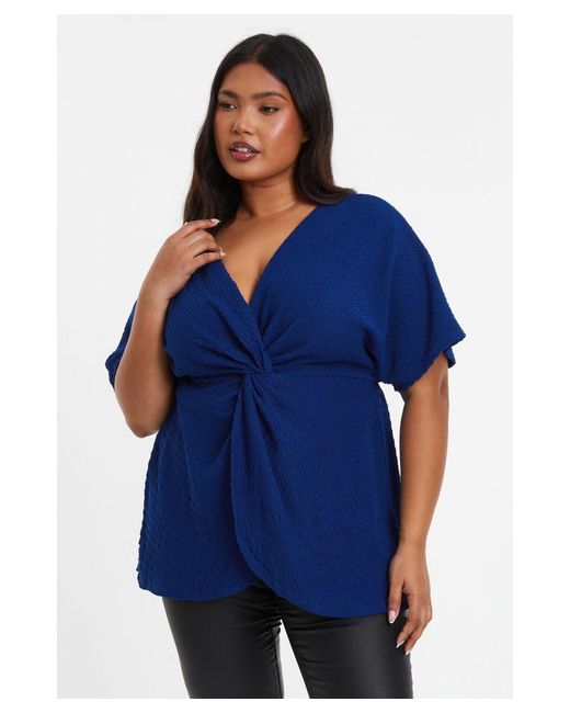 Quiz Blue Curve Textured Knot Front Top