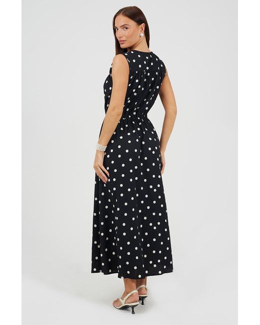 Brave Soul Black Polka Dot Sleeveless Maxi Dress With Front Tie