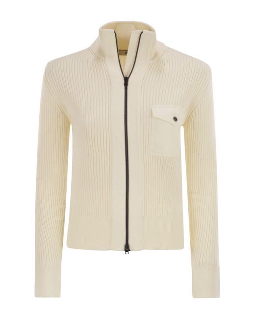 Herno Wollen Geribde Cardigan in het Natural