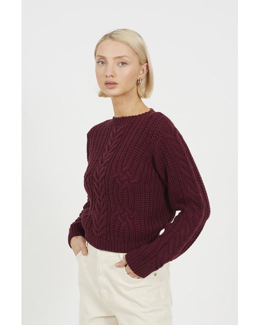 Brave Soul Purple Crew Neck Cable Knit Jumper